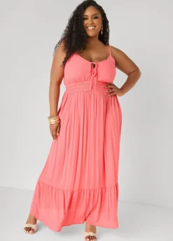 Smocked Tie Front Maxi Dress