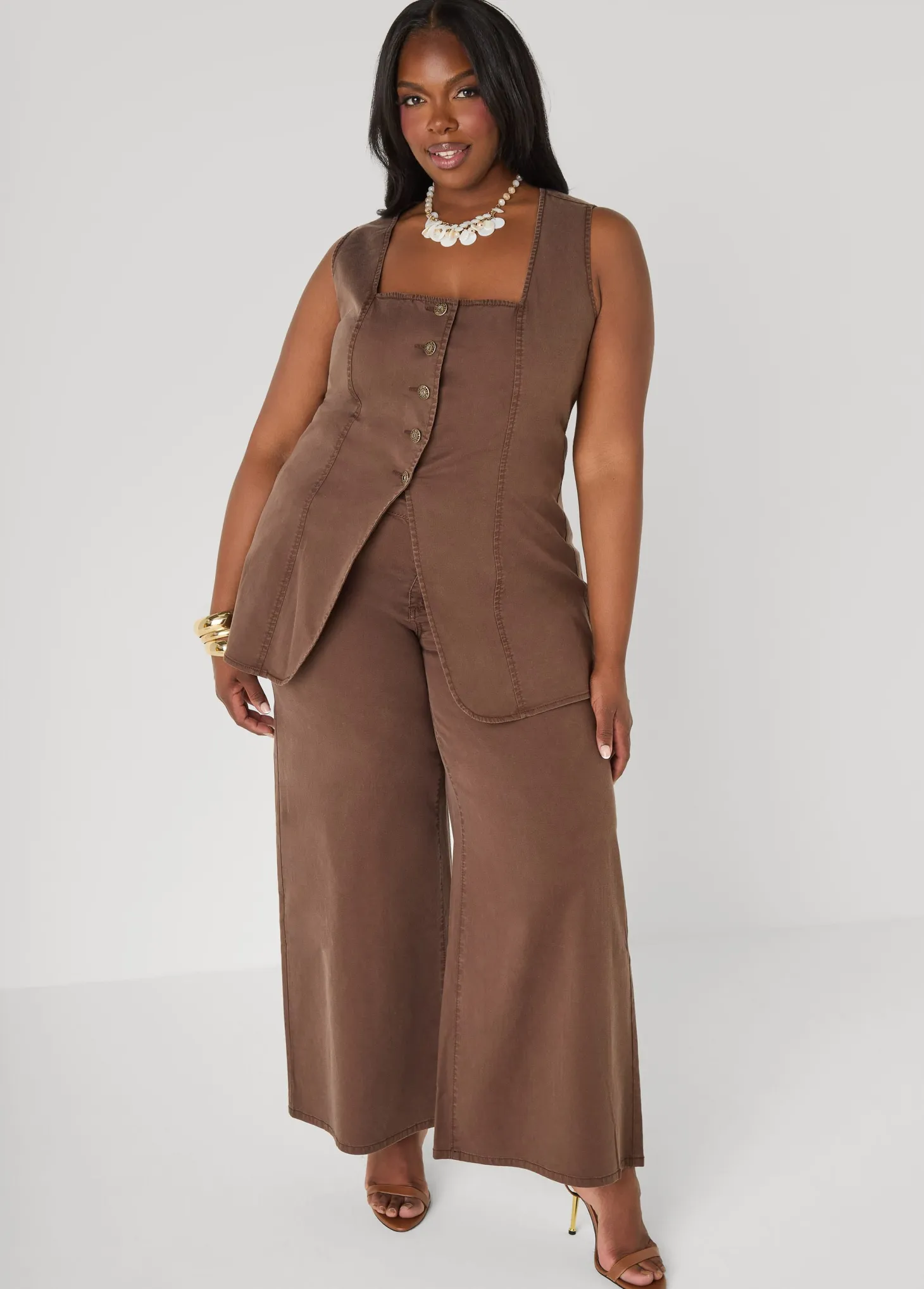 Square Neck Chambray Vest