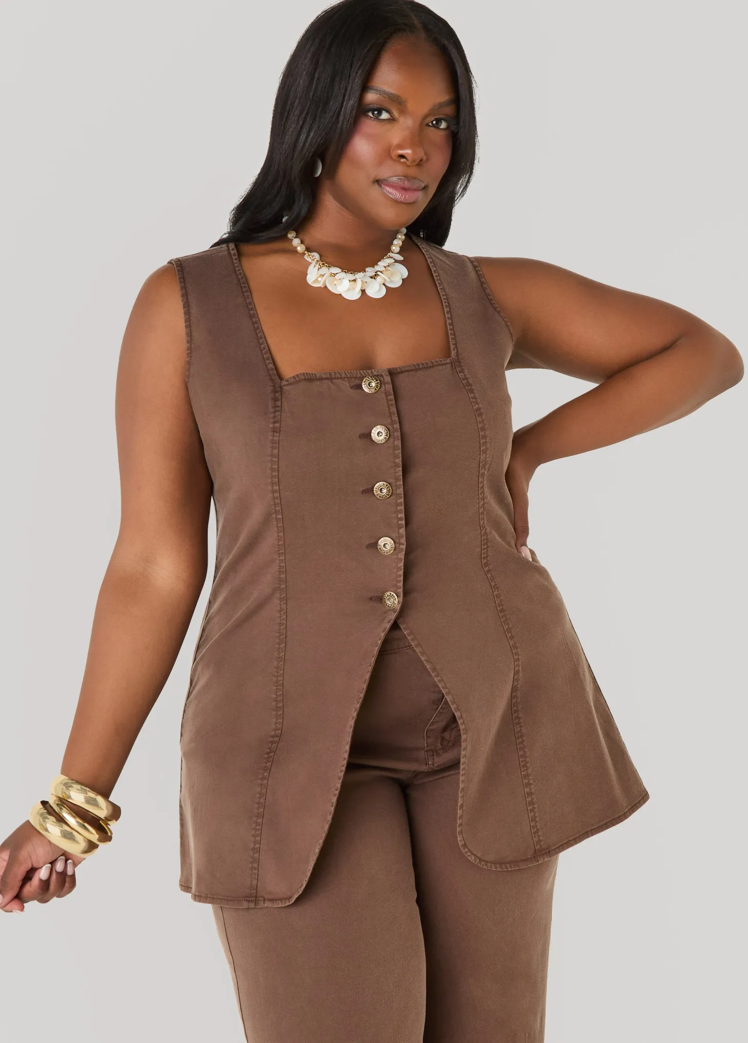 Square Neck Chambray Vest