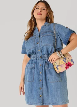 Stonewash Denim Cargo Dress