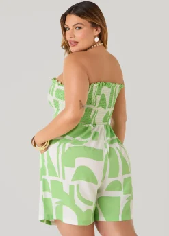 Strapless Abstract Print Romper