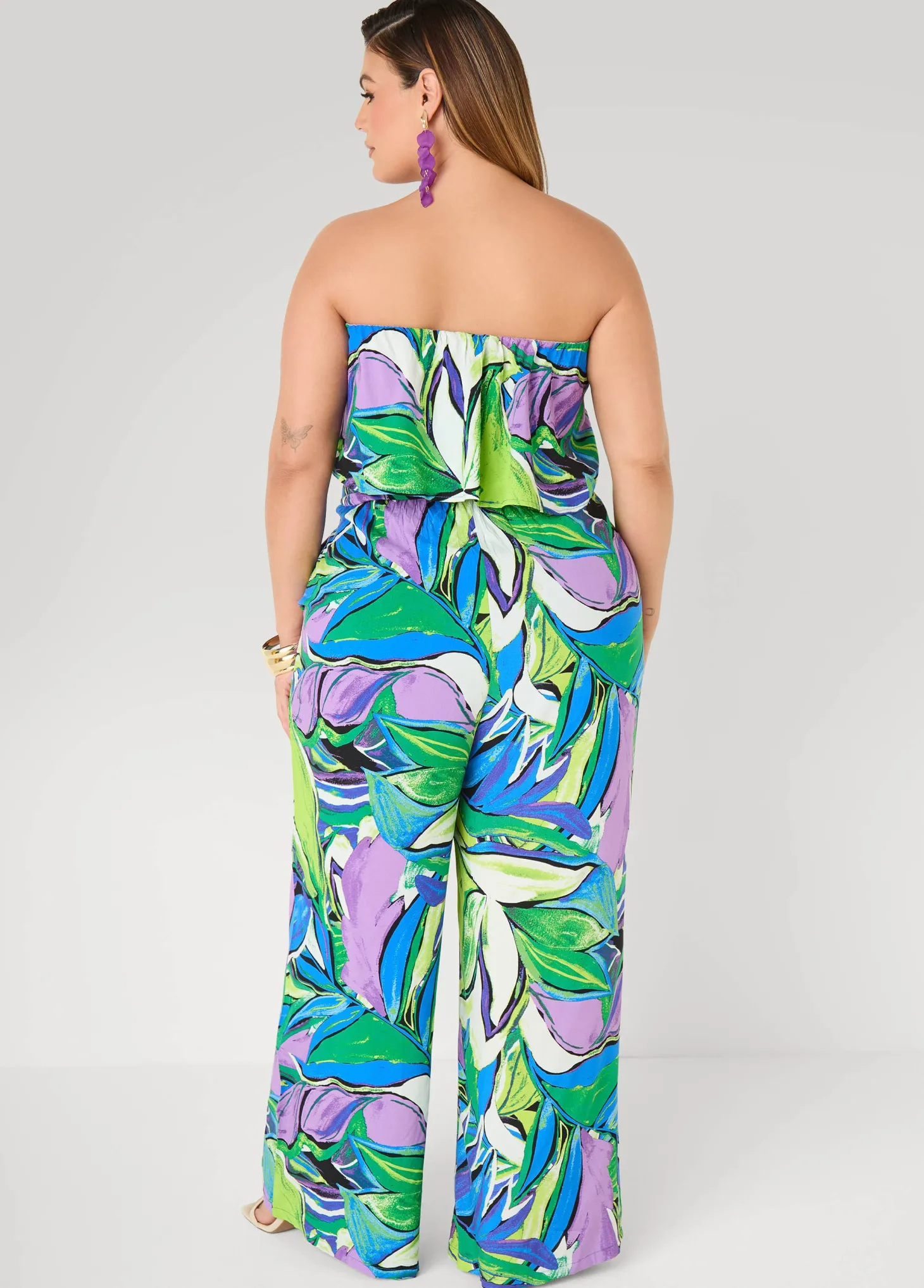 Strapless Leaf Print Jumpsuit