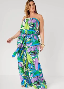 Strapless Leaf Print Jumpsuit