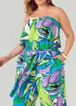 Strapless Leaf Print Jumpsuit