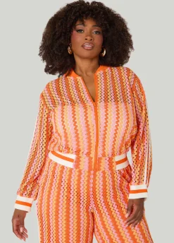 Striped Crochet Bomber Jacket