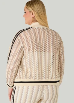 Striped Crocheted Bomber Jacket