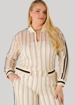 Striped Crocheted Bomber Jacket