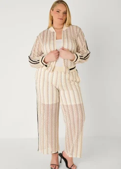 Striped Crocheted Bomber Jacket