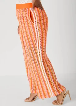 Striped Crochet Wide Leg Pants
