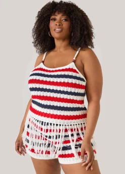 Striped Fringe Crochet Coverup Set