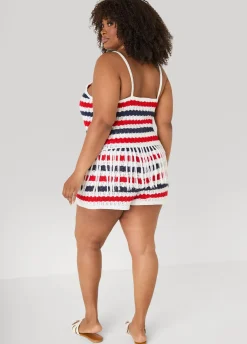 Striped Fringe Crochet Coverup Set