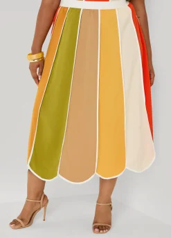 Striped Paneled Midi Skirt
