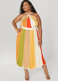 Striped Paneled Midi Skirt