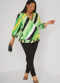 Striped Satin Wrap Top