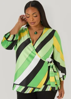 Striped Satin Wrap Top