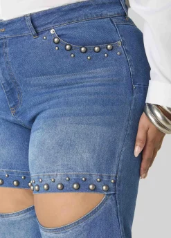 Studded Cutout Straight Leg Jeans