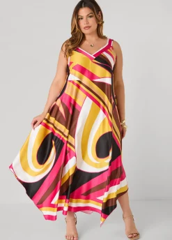 Swirl Print Satin Maxi Dress