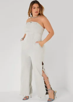 Tall Chain Trimmed Denim Jumpsuit