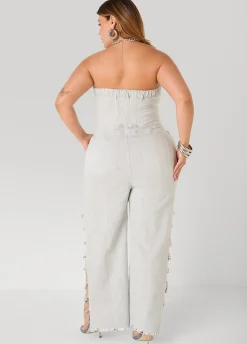 Tall Chain Trimmed Denim Jumpsuit