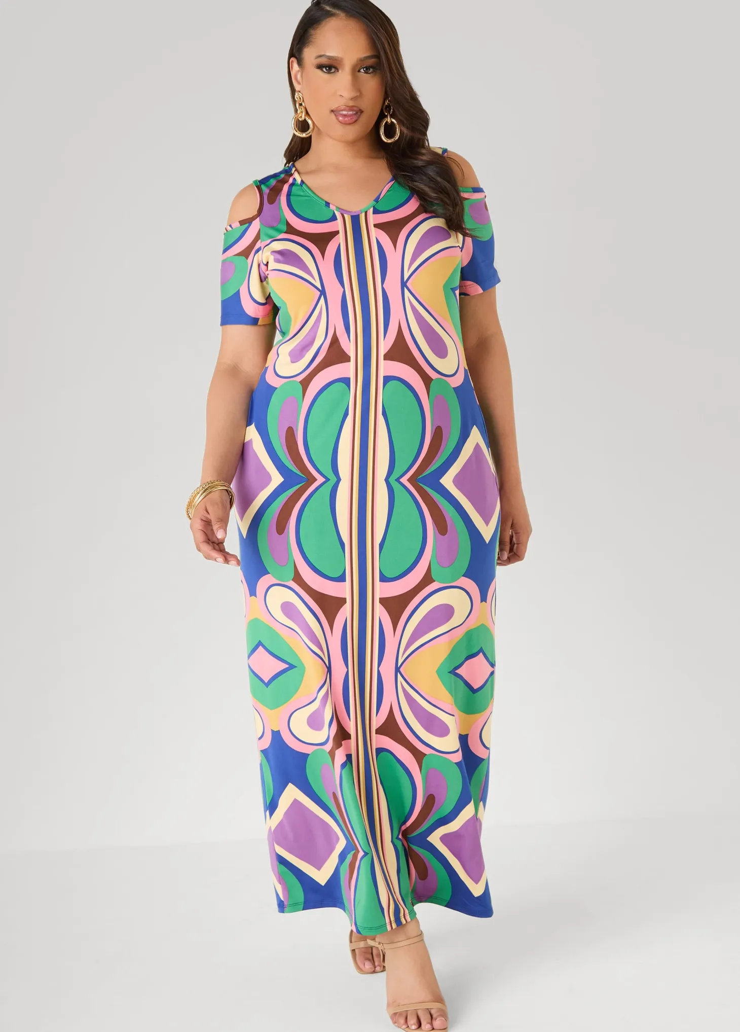 Tall Cold Shoulder Printed Maxi Dress