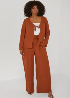 Textured Drawstring Wide Leg Pants