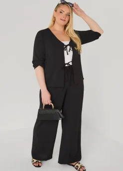 Textured Drawstring Wide Leg Pants