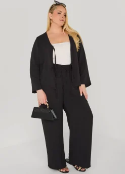 Textured Drawstring Wide Leg Pants