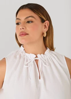 Textured Tie Neck Keyhole Top