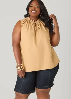 Textured Tie Neck Keyhole Top