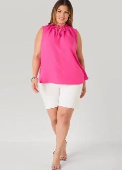 Textured Tie Neck Keyhole Top