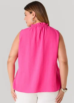 Textured Tie Neck Keyhole Top