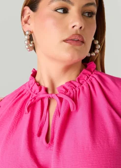 Textured Tie Neck Keyhole Top