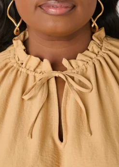 Textured Tie Neck Keyhole Top