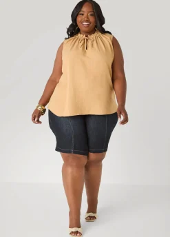 Textured Tie Neck Keyhole Top