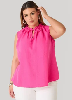 Textured Tie Neck Keyhole Top