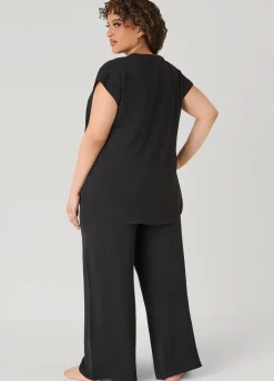 Textured V Neck Pajama Set