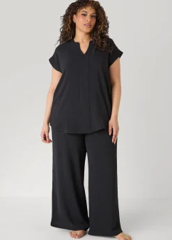 Textured V Neck Pajama Set