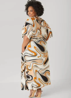 Tie Back Scroll Print Maxi Dress