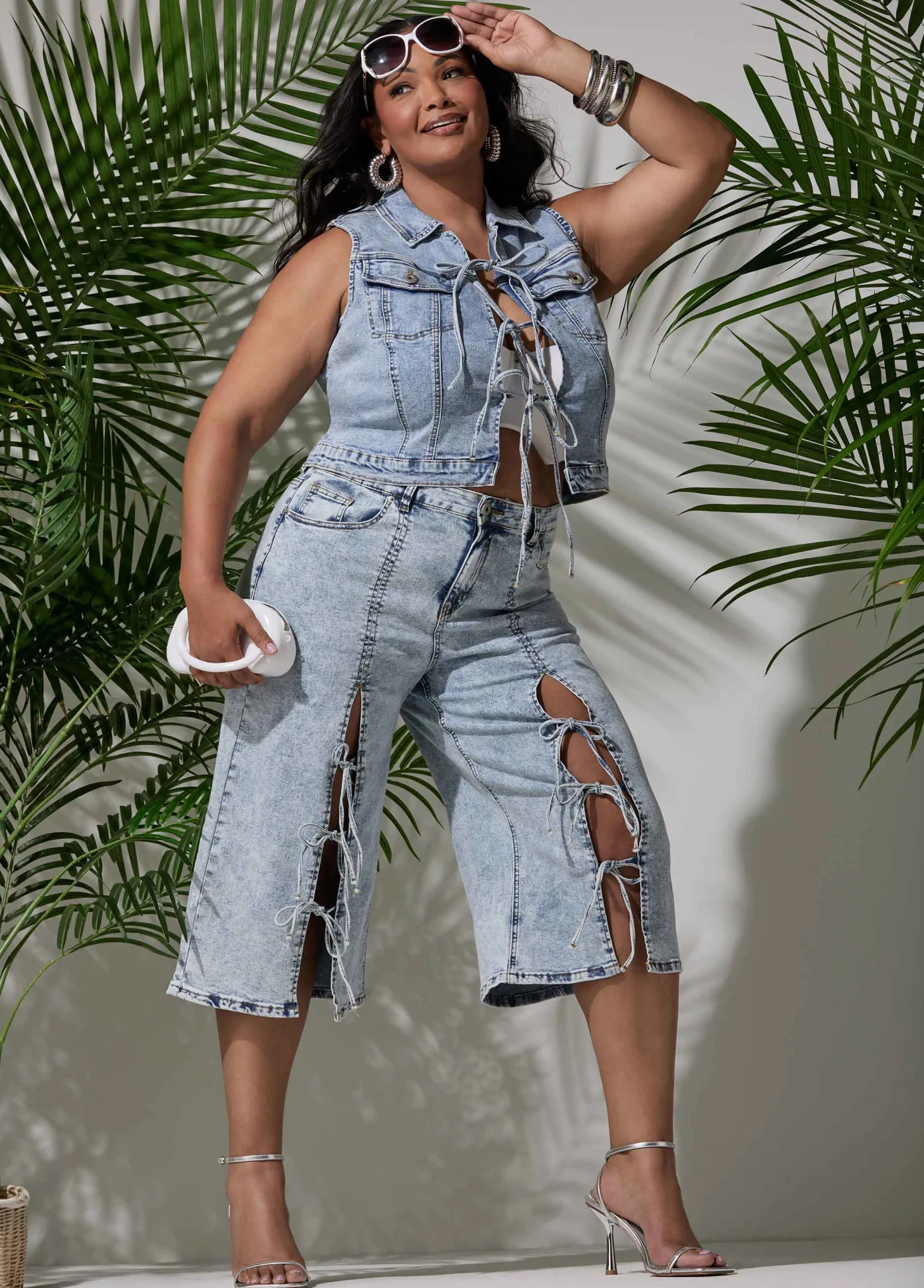 Tie Front Acid Wash Denim Vest