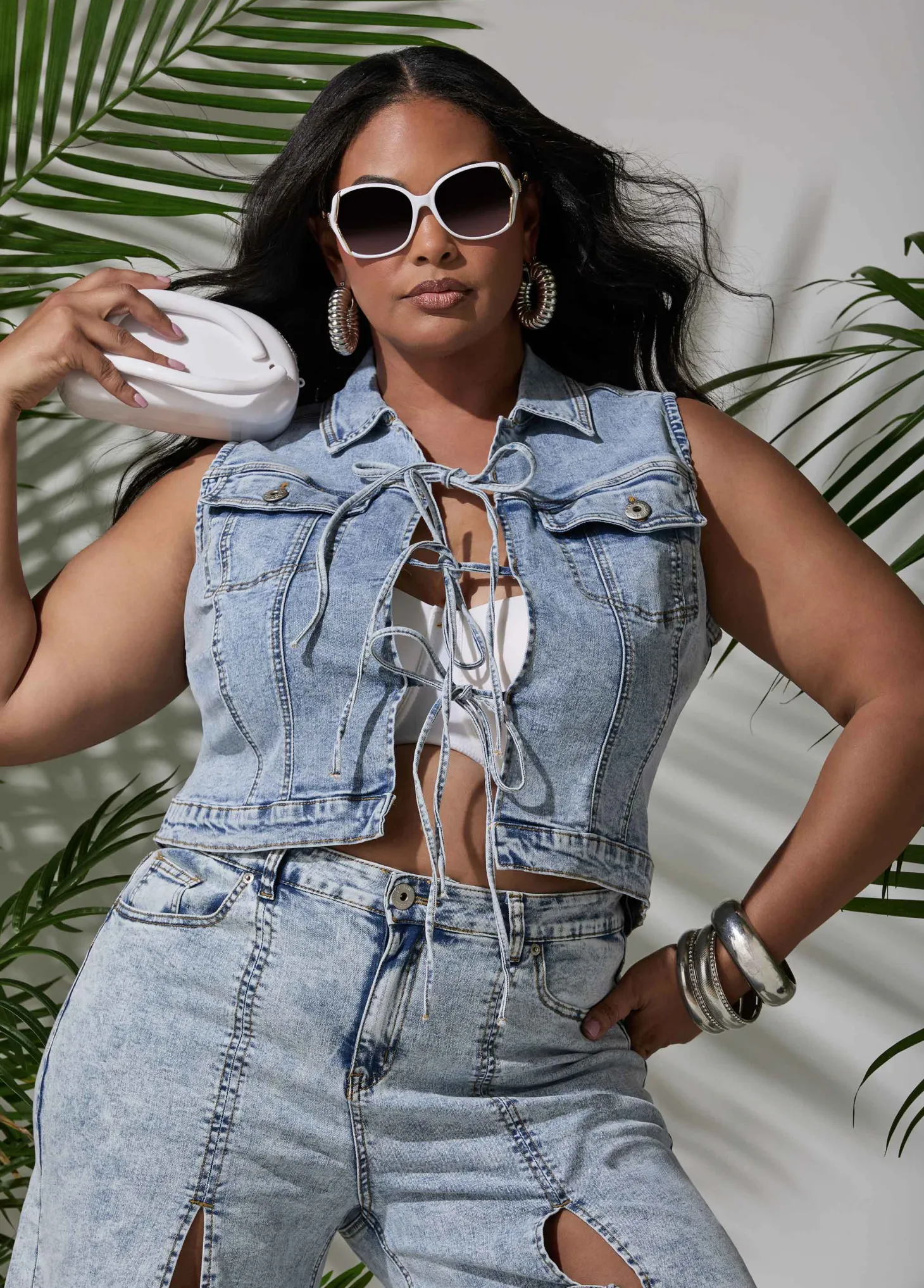 Tie Front Acid Wash Denim Vest