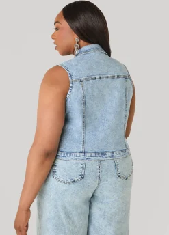 Tie Front Acid Wash Denim Vest