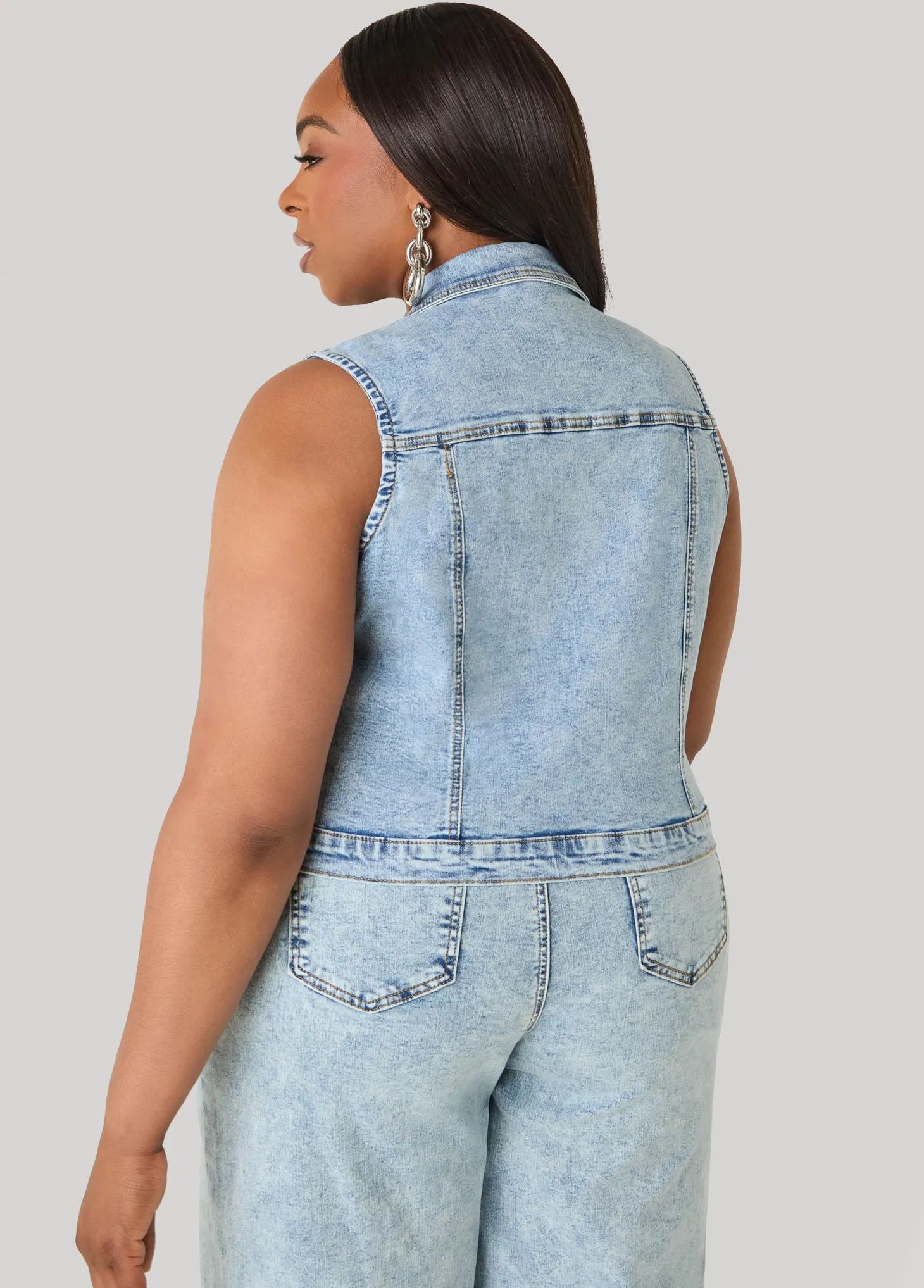 Tie Front Acid Wash Denim Vest