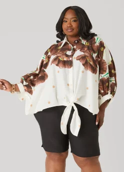 Tie Front Floral Cotton Shirt