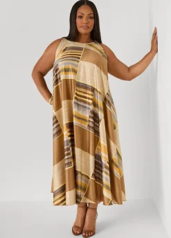 Tie Neck Printed Maxi Dress