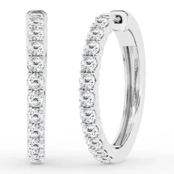 0.50 To 2 Carat Round Lab Diamond Single Row Hoop Earrings In Sterling Silver
