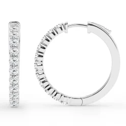 0.50 To 2 Carat Round Lab Diamond Single Row Hoop Earrings In Sterling Silver