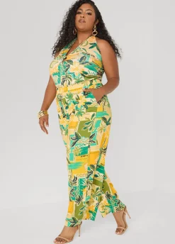 Tropical Print Wide Leg Pants