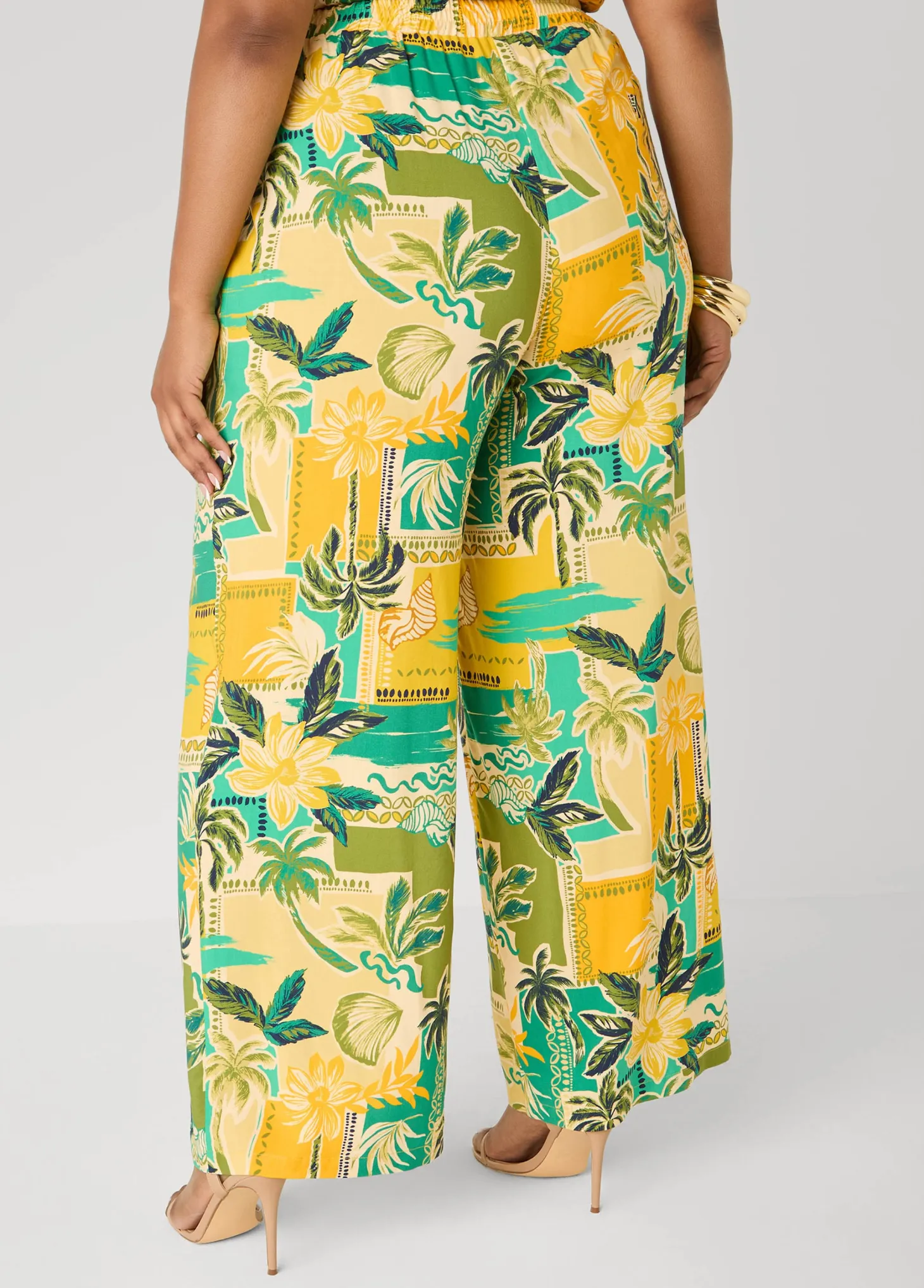 Tropical Print Wide Leg Pants