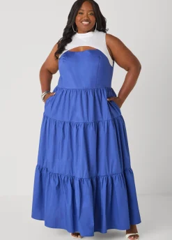Two Tone Cutout Maxi Dress