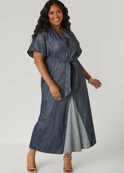 Two Tone Denim Maxi Dress